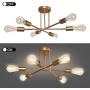 Chandelier Lights Semi Flush Mount Ceiling Modern Sputnik Lighting Farmhouse Kitchen Fixtures for Dining Room Living Bedroom Foyer,6 Light Gold Copper