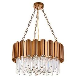 A1A9 Modern Round Crystal Chandelier Lights Luxury Pendant Ceiling Light Contemporary Raindrop Chandeliers Lighting Fixture for Dining Living Room Kitchen Island Bedroom Foyer Hallway (Antique Gold)