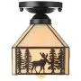 KWOKING Lighting Vintage Elk Pattern Ceiling Lighting Fixtures Tiffany Stained Glass Style Flush Mount Ceiling Light for Living Room, Hallway, Kitchen, Dining Room Black 7.48inch