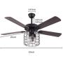 Retro Industrial Ceiling Fan with Light 5 Wood Reversible Blade Chandelier Fan Remote Control Iron Cage Pendant Light Fan for Living Room(52 Inch) Retro Industrial Ceiling Fan with Light 5 Wood Reversible Blade Chandelier Fan Remote Control Iron Cage Pendant Light Fan for Living Room(52 Inch)