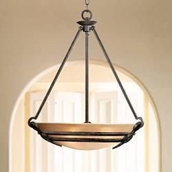 California Old Bronze Bowl Pendant Chandelier 22 1/2'' Wide Mission India Scavo Glass for Dining Room House Foyer Kitchen Island Entryway Bedroom Living Room - Franklin Iron Works