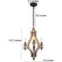 DOCHEER Vintage Rustic Wooden Chandelier 3-Light Retro Wood Metal Chandeliers Pendant Lamp Fixture Lighting for Kitchen Island, Dining Room Lighting