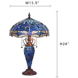 Capulina Tiffany Table Light, 3-Light Tiffany Style Table Lamp with Night Light, Beautiful Dragonfly Style Stained Glass Table Lamp, W15.9'' X H24'' Double Lit Tiffany Style Desk Lamp for Living Room