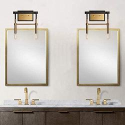 MOTINI Double Gold Wall Sconce Lighting Black and Brushed Brass Metal Vanity Light for Bathroom Bedroom, 2-Light E12 Candelabra Sconces, Gold