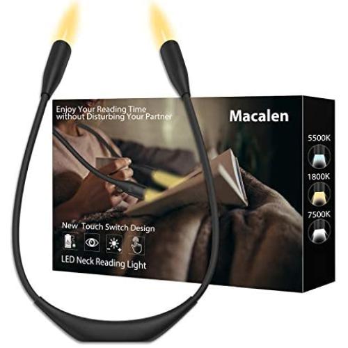 Macalen LED Book Light, Amber Neck Reading Light,Book Lights for Reading in Bed, Rechargeable Reading Lamp, Eye Protection Lightweight Portable Reading Light for Knitting, Mending, Crafts