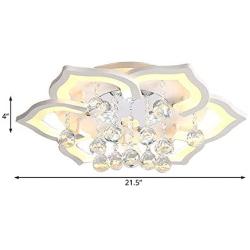 NIUYAO Modern Ceiling Light White Flower Shape with Crystal Ball Minimalism Flush Mount Contemporary Acrylic Integrated LED 6 Light Fixture (Bulb Included) -21.5'' White Light