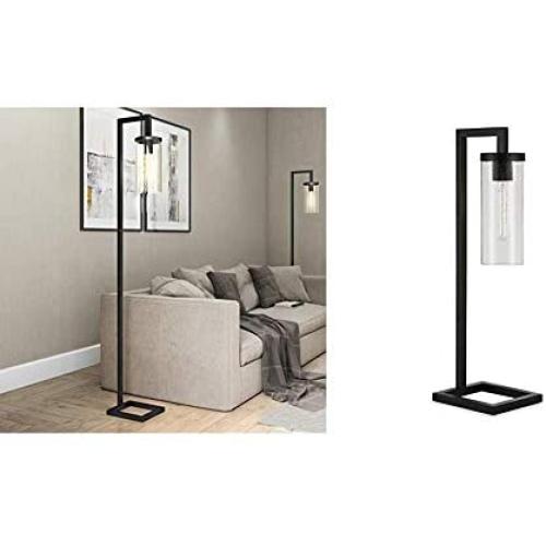 Henn&Hart FL0014 Modern Farmhouse seeded Floor lamp, Black & TL0137 Modern Industrial Bedside Shade in Contemporary Blackened Bronze for Bedroom, Living Room, Office Table Lamp, Black/Seeded Glass Henn&Hart FL0014 Modern Farmhouse seeded Floor lamp, Black & TL0137 Modern Industrial Bedside Shade in Contemporary Blackened Bronze for Bedroom, Living Room, Office Table Lamp, Black/Seeded Glass
