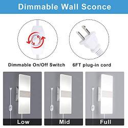 KOMINT Wall Sconce Plug in, Dimmable Wall Sconce 15W 6000K Cool White Wall Sconce Lighting with 6FT Plug in Cord and a Dimmable On/Off Switch on The Cord