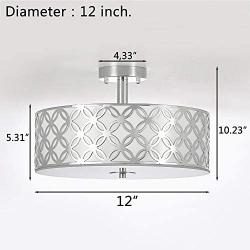 SOTTAE 12'' Luxurious Chrome Finished Glass Diffuser Semi Flush Mount Ceiling Light,Metal Hanging Fixture Lighting,Glass Diffuser Ceiling Lamp for Bedroom,Living Room,Kitchen, Hallway