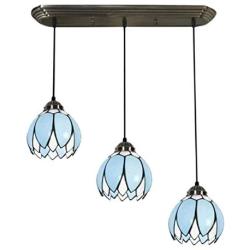 KAKM Hanging Light Pendant Lighting Tiffany Style Kitchen Island Pendant Lamps with Lotus Stained Glass Shade, Mediterranean Dining Room Chandeliers for Hanging Over Bar Cafe Table (Color : Blue)