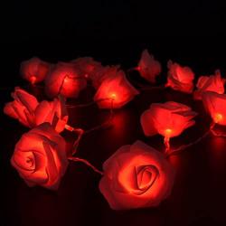 Fairy String Lights Red Rose Flower 20 LED Battery Operated Decorative Light for Wedding Valentines Day Dreamlike Party Girls Bedroom