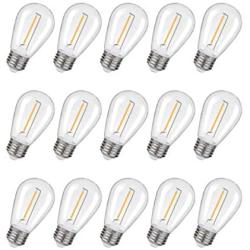 Shatterproof LED S14 Outdoor String Light Bulb,Non-Dimmable,Worm White 2200K,100LM,Plastic Bulbs, E26 Base (15PACK)