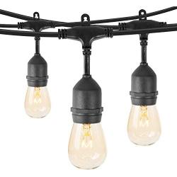 Outdoor Patio String Lights 48Ft Weatherproof Commercial Grade Hanging Lights with 15 S14 Edison Bulbs, UL Listed Connectable Strand for Backyard Porch Bistro Tent Party, 11W, E26 Base, Black