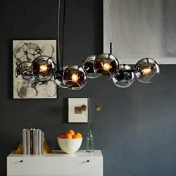 HLL Pendant Light Shades Ceiling Glass Ball Round Living Room Hanging Light Modern Hanging Lamp Metal Iron Dining Table Kitchen Chandelier 8×E14 L96Cm Hall Bedroom Duplex Apartment Pendant Lamp,Black