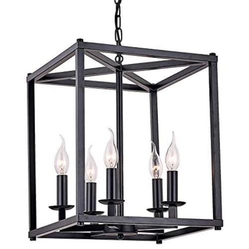 Sivilynus 5 Lights Lantern Chandeliers Black Foyer Lighting Farmhouse Pendant Light Fixture Industrial Style Lighting Mid Century Ceiling Light Fixture for Entryway,Hallway and Dining Room Foyer