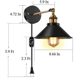 Licperron Dimmable Wall Sconce Plug in, Vintage Antique Style 240 Degree Adjustable Industrial Wall Light with UL Dimmable Switch for Restaurants Bathroom Dining Room Kitchen Bedroom 2 Pack