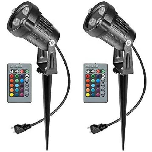 RGB Outdoor Spotlight Led Lawn Flood Light Stake, 2 Pack 6W Outdoor Color Changing Landscape Lighting Fixture, Waterproof Ac Electric Landscaping Spot Light for Yard Garden Driveway Pathway Home
