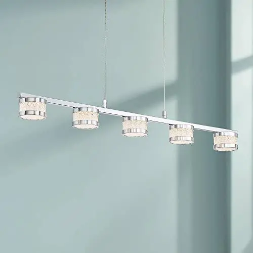 Liv Chrome Linear Island Pendant Chandelier 35 1/2'' Wide Modern LED Clear Glass Crystal 5-Light Fixture for Kitchen Island Dining Room - Possini Euro Design