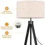 LEPOWER Tripod Floor Lamp, Mid Century Standing Lamp with Shelf, Modern Design Studying Floor Light for Living Room, Bedroom, Office , Flaxen Lamp Shade with E26 Lamp Base (Black)