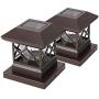 Twinsluxes Fence Post Cap Light, LED Solar Lights for Deck Posts, Solar Post Caps Light Outdoor for 3.5x3.5/4x4/5x5 Posts, Wood or Vinyl Fence Deck Post, Warm Light 2 Pack, Brown…