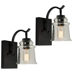Maxax Wall Sconce Set of 2 Wall Lights with Clear Glass Shade,Home Lighting Wall Lamp for Dining Room,Bedroom Bedside,Living Room,Hallway,Black Finish