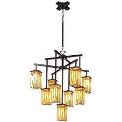 Sedona Dark Bronze Large Chandelier 32 1/2'' Wide Rustic Amber Gold Art Glass 9-Light Fixture for Dining Room House Foyer Kitchen Island Entryway Bedroom Living Room - Robert Louis Tiffany