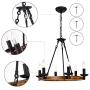 GZBtech Farmhouse Wagon Wheel Chandeliers, 6-Light Iron & Wood Rustic Pendant Lighting in Black Finish for Kitchen Island, 22.83'' H Adjustable Hanging Lights for Dining Living Room Over The Table