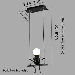 Creative LED Pendant Lighting Modern Little People Ceiling Pendant Light Fixture Adjustable Hanging Lights Kitchen Island Iron Cartoon Doll Chandeliers Bedrooms 1×E26 Baking Paint (Black, One)