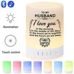 Personalized Night Light for Husband, Engraved Touch Table Lamp for Bedrooms Living Room with Bluetooth Speaker，Changing RGB Outdoor Table Lamp, Perfect Valentines Christmas Gifts from Wife