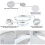 WELAKI LED Chandeliers Modern Pendant Light, Adjustable Two Rings Dimmable Chandelier Lighting Fixture for Living Room Bedroom Kitchen Island Resturant Dining Room, 6000K Cool White,60W (Silver Shell)