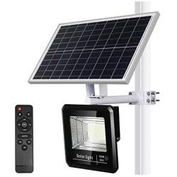 YQL 100W Outdoor LED Solar Street Security Flood Light IP67 Waterproof White 6500K 208 LEDs Auto On/Off Dusk to Dawn Timer with Remote and Bracket for Exterior Roads Yard Garden Pathway Landscape