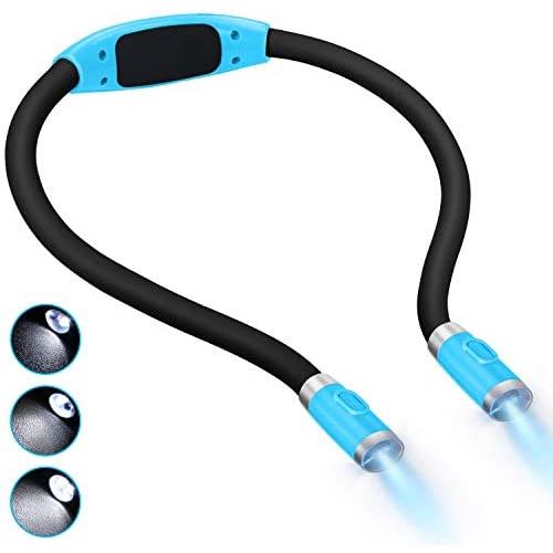 LUXJET LED Book Lights Rechargeable Neck Lamp for Reading at Night, Hands Free, 4 LED Bulbs, 3 Adjustable Brightness (Light Blue) LUXJET LED Book Lights Rechargeable Neck Lamp for Reading at Night, Hands Free, 4 LED Bulbs, 3 Adjustable Brightness (Light Blue)