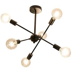 Sputnik Chandeliers 6 Lights Modern Pendant Lighting Industrial Vintage Ceiling Light Fixture for Bedroom Bathroom Kitchen Livingroom Dining Room, Black