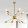 10 Lights Sputnik Chandelier Brushed Brass Vintage Pendant Lighting Modern Ceiling Light Fixture,Gold