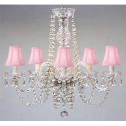 New! Authentic All Crystal Chandelier Lighting Chandeliers with Pink Shades!