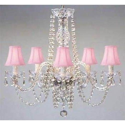 New! Authentic All Crystal Chandelier Lighting Chandeliers with Pink Shades!