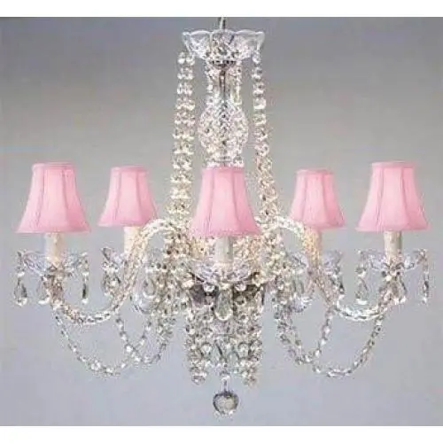New! Authentic All Crystal Chandelier Lighting Chandeliers with Pink Shades!