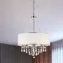 A1A9 Modern 5-Light Drum Pendant Lighting Fixture, 26 White Fabric Shade, Elegant Hanging Ceiling Lights with Crystal, Chrome Finish Chandelier for Entryway, Hallway, Dining Room and Foyer