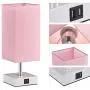 Touch Control Table Lamp with 2 USB Charging Ports, 3 Way Touch Lamps Beside Desk, Nightstand Lamp for Bedrooms Living Room, Pink Shade with White Base, LED Bulb Included(Pink)
