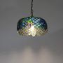 LITFAD 1-Bulb Dining Room Hanging Lamp Kit Tiffany Blue and Green Peacock Tail Pattern Pendant Light with Drum Cut Glass Shade LED Ceiling Hanging Light for Bedroom Hotel Hallway Restaurant