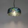 LITFAD 1-Bulb Dining Room Hanging Lamp Kit Tiffany Blue and Green Peacock Tail Pattern Pendant Light with Drum Cut Glass Shade LED Ceiling Hanging Light for Bedroom Hotel Hallway Restaurant