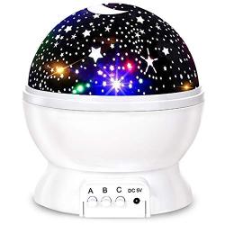 Kids Star Night Light, 360-Degree Rotating Star Projector, Desk Lamp 4 LEDs 8 Colors Changing with USB Cable, Best for Children Baby Bedroom and Party Decorations - White