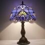 Tiffany Lamp W12H18 Inch Blue Purple Baroque Style Stained Glass Lavender Shade Antique Table Reading Desk Light Base S003C WERFACTORY LAMPS Lover Parent Living Room Bedroom Bar Bedside Art Craft Gift