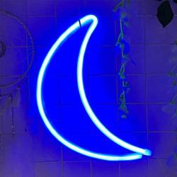 Moon LED Signs Neon Lights for Wall Decor,USB or Battery Neon Sign,Neon Signs for Bedroom,Light Up Sign Decorative Neon Light Sign for Christmas,Party,Kids, Girls Living Room (Moon-Blue)