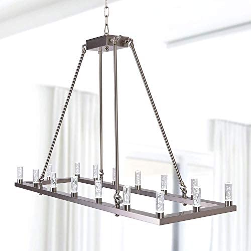 MEEROSEE Rectangle Modern Brushed Nickel Chandelier Lighting L39.37'' Farmhouse Led Pendant Light Fixture Acrylic Shade Island Chandeliers 16 Lights Dining Room Chandeliers for Island Kitchen Dimmable