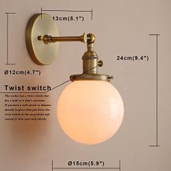 Pathson Industrial Wall Sconce with White Globe, Brass Bathroom Vanity Light with On Off Switch, Vintage Wall Light Fixtures for Living Room Loft Hallway