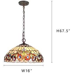 Capulina Tiffany Dining Table Lights, 16 Inch Wide Hanging Tiffany Style Lamp, 2-Light Stained Glass Lighting Fixtures, Stained Glass Dining Room Lights, Victorian Tiffany Pendant Lights