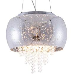 Crystal  Modern Pendant Light Grey Bubble Glass Shade Chandeliers Drum with Hanging Crystals for Hallway, Bedroom, Living Room, Kitchen, Dining Room,UL Listed, HUOYAN-LIGHTING