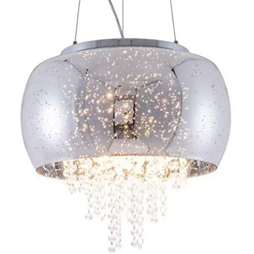 Crystal  Modern Pendant Light Grey Bubble Glass Shade Chandeliers Drum with Hanging Crystals for Hallway, Bedroom, Living Room, Kitchen, Dining Room,UL Listed, HUOYAN-LIGHTING