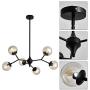 UOFUS 6-Light Chandelie Rustic Vintage Ceiling Light with Glass Globes Mid Century Pendant Lighting Black Foyer Chandelies Adjustable Height for Dining Living Room